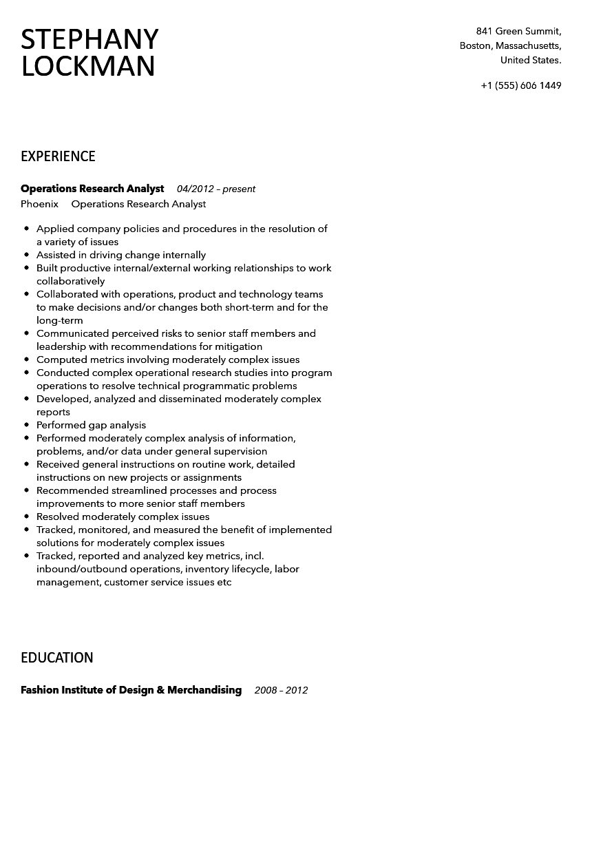 Operations Research Job Description