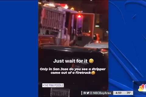 What were they thinking? Bikini clad woman in fire engine at California strip club