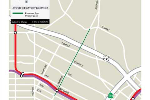 Bus priority lanes completed on Alvarado Street between Sunset and 7th