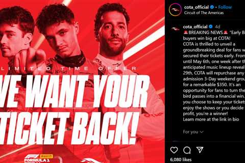 COTA offers $350 buyback for F1 U.S. Grand Prix early bird passes it sold for $299